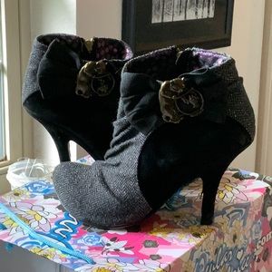 Irregular choice another lost weekend black suede and houndstooth bootie 10